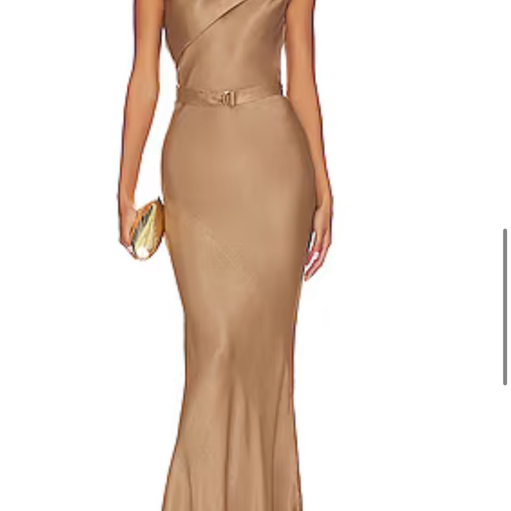 Karina Grimaldi One Shoulder Tan Dress